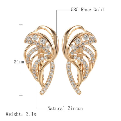 Wbmqda Luxury Crystal Flower Drop Earrings For Women 585 Rose Gold Color With White Natural Zircon Ethnic Wedding Jewelry Gift