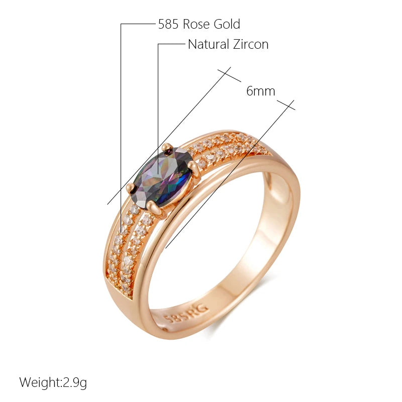 Wbmqda 585 Rose Gold Color Fashion Colourful Natural Zircon Finger Ring For Women High Quality Daily Matching Fine Jewelry Gifts