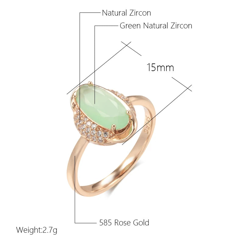 Kinel New Emerald Cut Big Oval Zircon Ring Luxury 585 Rose Gold Crystal Geometry Women Ring Ethnic Wedding Jewelry