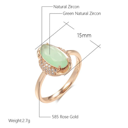 Kinel New Emerald Cut Big Oval Zircon Ring Luxury 585 Rose Gold Crystal Geometry Women Ring Ethnic Wedding Jewelry