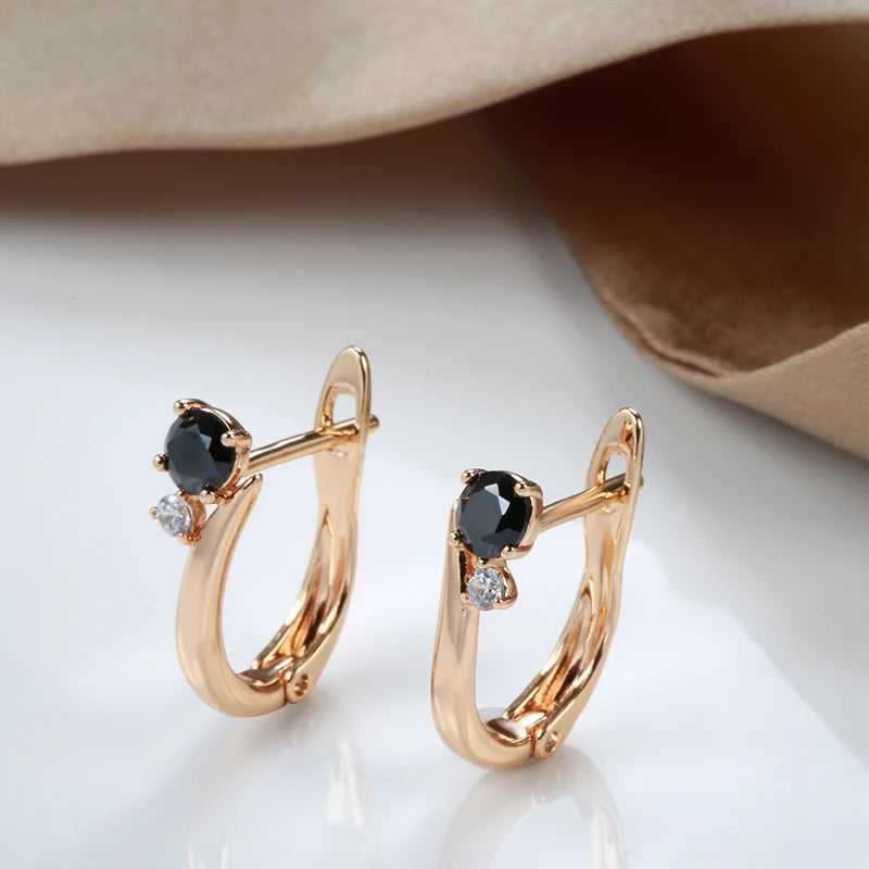 Wbmqda Simple Fashion Black Natural Zircon Drop Earrings For Women 585 Rose Gold Color Daily Matching French Fine Jewelry