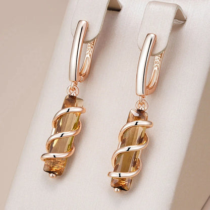 Wbmqda Unique Brown Long Drop Earrings For Women 585 Rose Gold Color Fashion Jewelry Accessories