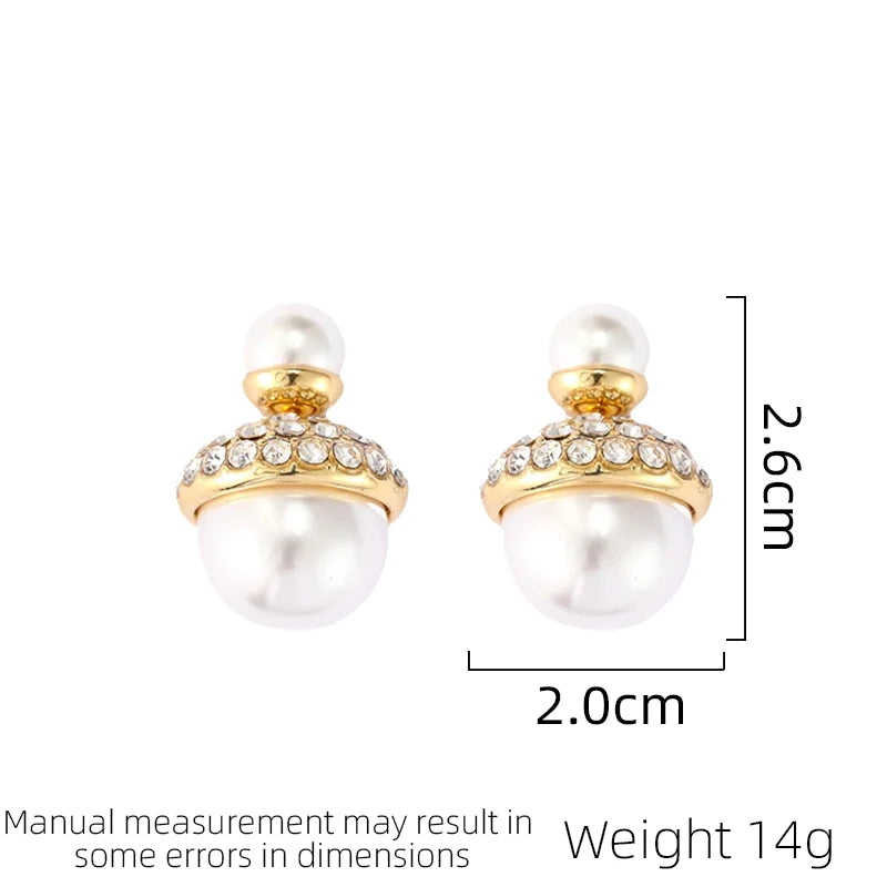 SUYU 2024 New Fashionable Copper Plated French Vintage Double sided Size Simulated Pearl Earrings Fashion Jewelry