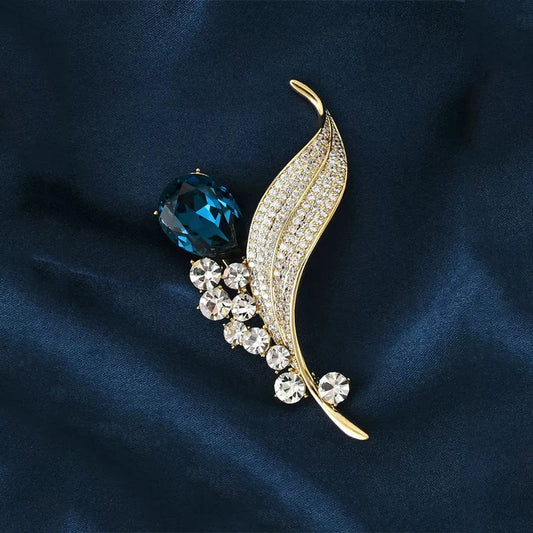 SUYU Small Fragrance Luxury Leaf Brooch Blue Brooch Premium Temperament Coat Coat Delicate Pin