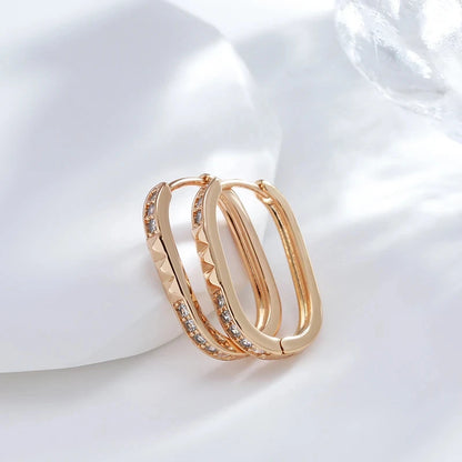 Wbmqda Unique Hoop Earrings For Women 585 Rose Gold Color With White Natural Zircon Elegant Fashion Daily Jewelry Accessories