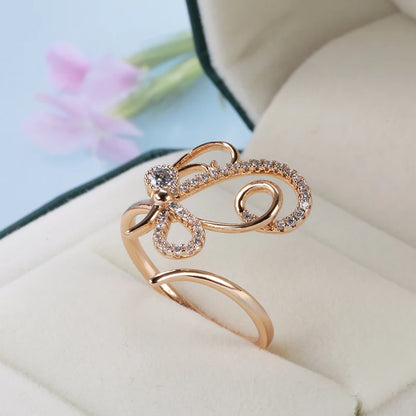 Wbmqda Unique Butterfly Open Ring For Women 585 Rose Gold Color With White Natural Zircon Holiday Party Fashion Jewelry Gifts