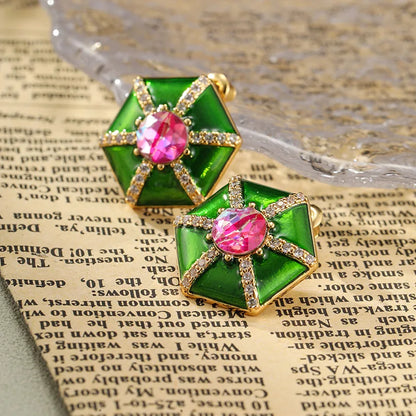 SUYU Summer Medieval Vintage Earrings Oil Dropped Enamel Geometric Fashionable Niche Women's Exquisite Earrings 2024 New Edition