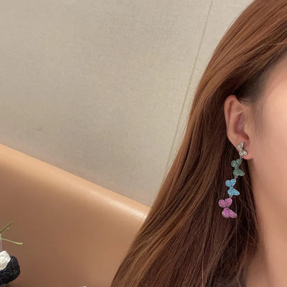 Summer New Colorful Butterfly Dance Earrings with Colorful Zircon Microinlay Long Ladies' Elegant and Fashionable Earrings