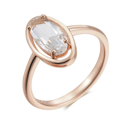 Wbmqda Elegant 585 Rose Gold Color Rings For Women Clear White Crystal Stone Setting Fine Wedding Jewelry Accessories