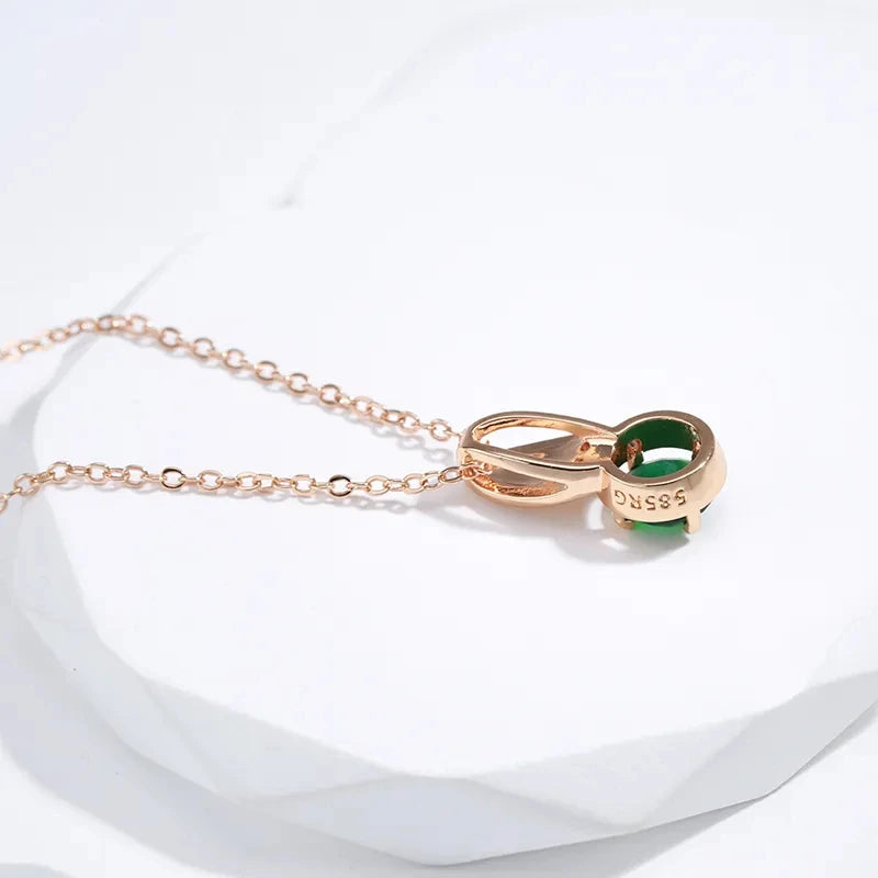 Wbmqda Round Emerald Stone Pendant And Necklace For Women 585 Rose Gold Color Daily High Quality Zircon Neck Chain Jewelry