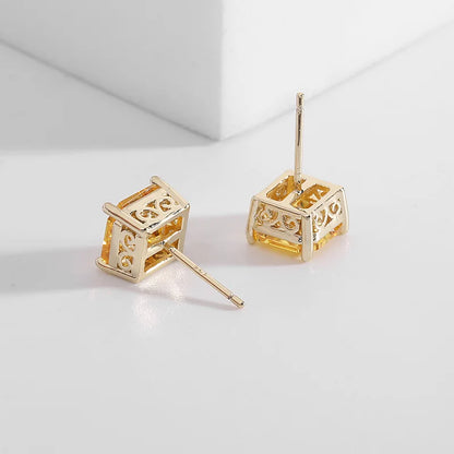 Fashionable Women's Geometric Square Micro Inlaid Zircon Earrings Unique Design Versatile and Simple Earrings Daily Accessories