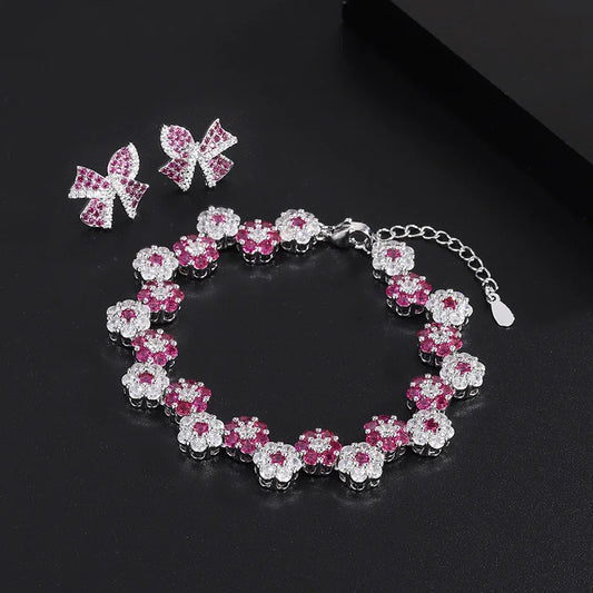 SUYU Fashionable and Exquisite Design Flower Bracelet New Elegant Versatile Bow Tie Earstuds Versatile Set