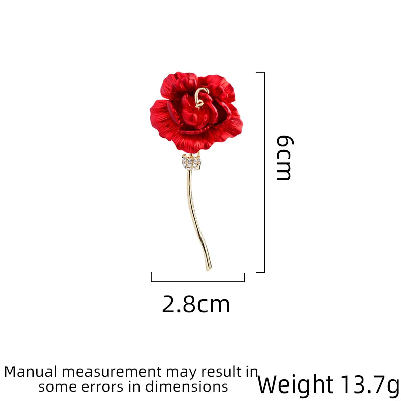 SUYU Ladies Light Luxury Fashion Elegant Red Carnation Flower Zircon Brooch Versatile Daily Accessories Brooch Birthday Gift