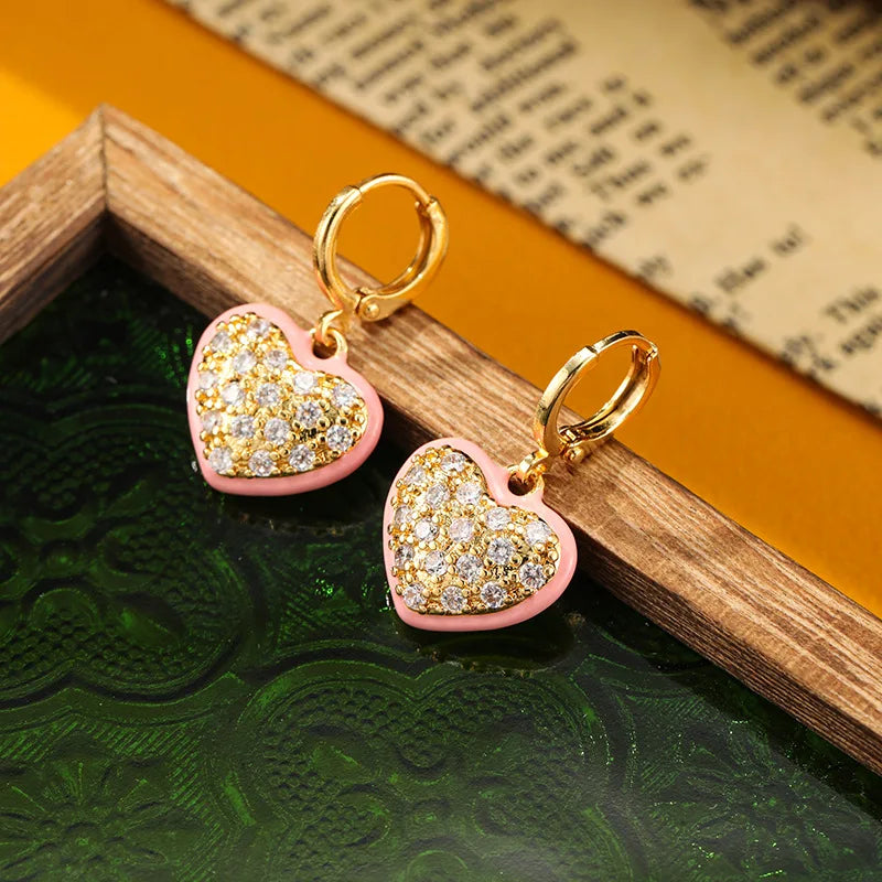 SUYU Fashionable And Elegant Accessories For Women Light Luxury Love Pink Drop Glazed Ear Buckle Earrings Small And Versatile