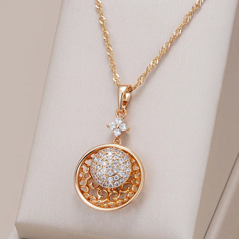 Wbmqda Luxury Full Zircon Pendant And Necklace For Women 585 Rose Gold Color High Quality Daily Fine Jewelry Gift Free Shipping