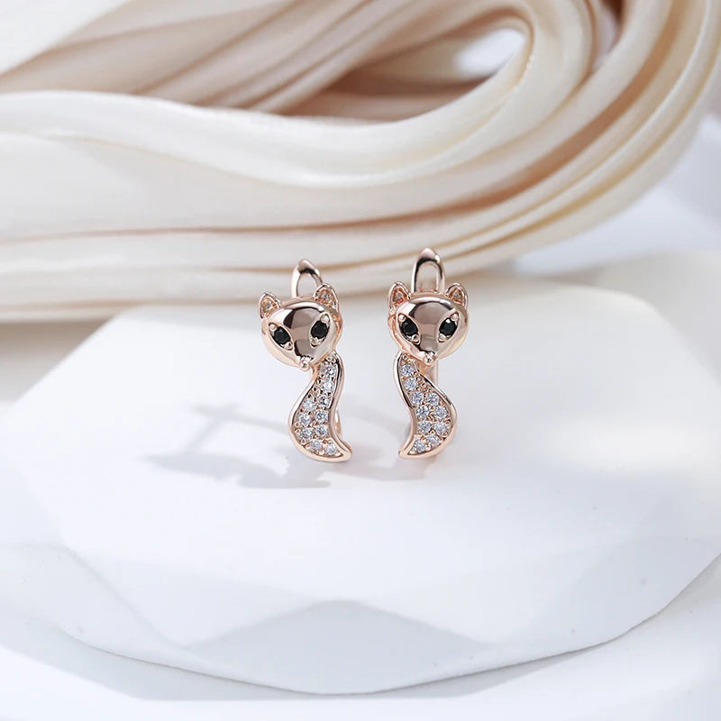 Wbmqda Fashion Fox Shape Drop Earrings For Women 585 Rose Gold Color Natural Zircon Setting High Quality Daily Jewelry Gifts