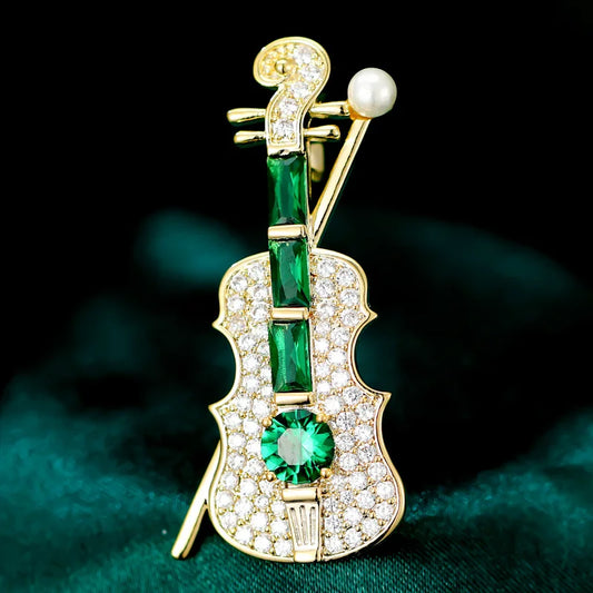 SUYU Refined Violin Copper Microinlaid Cubic Zirconia Brooch Suit Clothing Accessories Pins