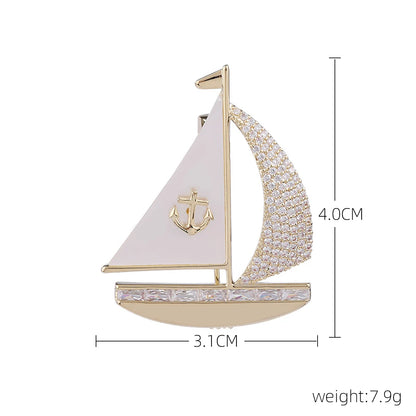 SUYU Creative Design Of Autumn And Winter Clothing Sailboat Brooch Artificial Mother Shell Copper Micro Inlaid Zircon Brooch