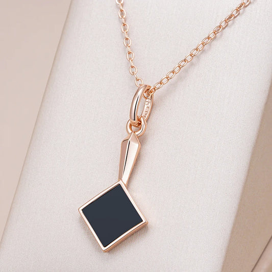 Kinel Hot Square Black Stone Pendant Necklace for Women Fashion 585 Rose Gold Color Accessories High Quality Daily Fine Jewelry