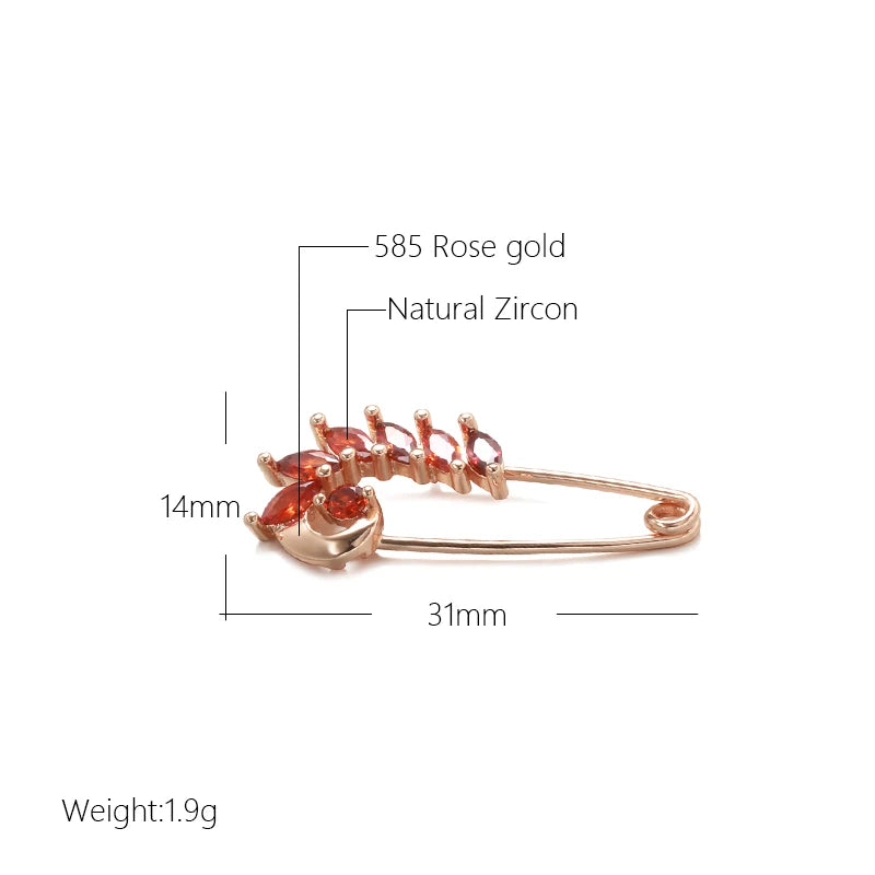 Kinel 2022 New Unique Red Natural Zircon Boutonniere 585 Rose Gold Fine Brooch for Women Fashion Creative Wedding Jewelry Hot