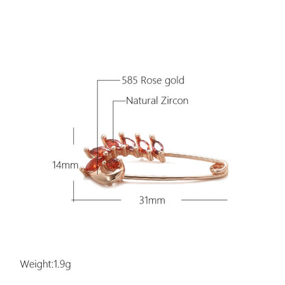 Kinel 2022 New Unique Red Natural Zircon Boutonniere 585 Rose Gold Fine Brooch for Women Fashion Creative Wedding Jewelry Hot