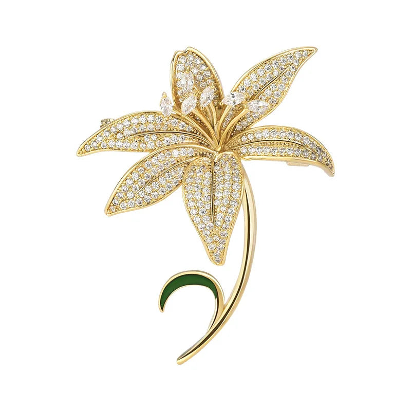 SUYU Luxury Copper Micro Inlaid Cubic Zirconia Lily Brooch Dress Matches Event Occasion Gift Wholesale