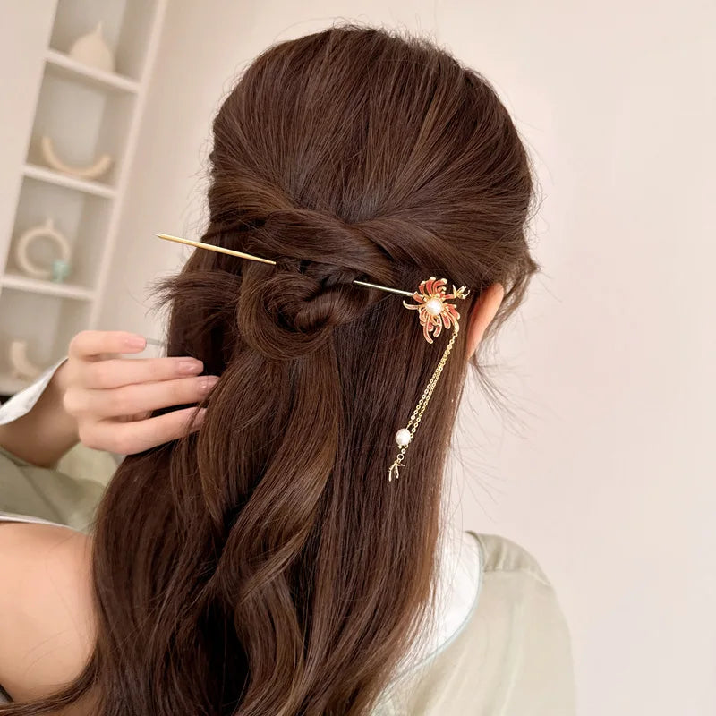 SUYU  New Fashionable Women's Oil Dripping Light Luxury Ancient Style Hairpin With A Simulated Pearl Tassel Headwear Hairpin