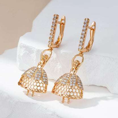 Wbmqda New Fashion Design Ballerina Zircon Pendant Earrings For Women 585 Rose Gold Color Luxury Trendy Jewelry Accessories