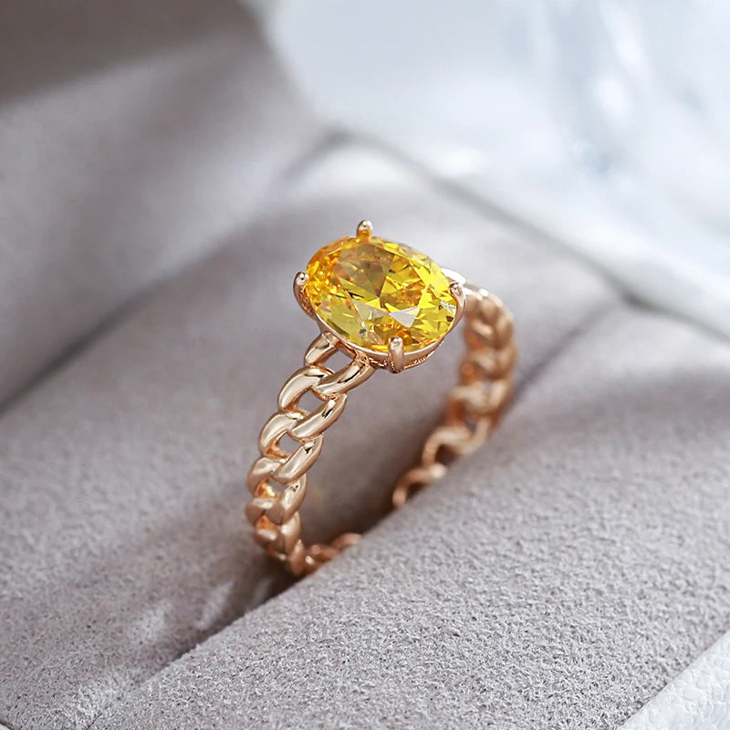 Kienl Fashion 585 Rose Gold Color Yellow Natural Zircon Big Ring for Women Wedding Bridal Rings High Quality Daily Jewelry