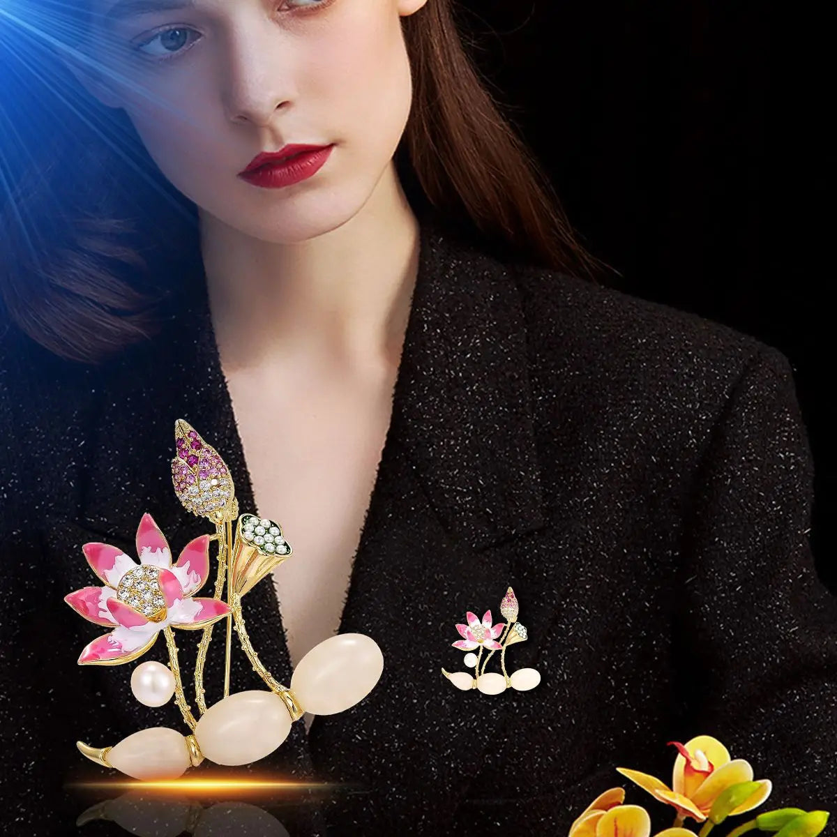 SUYU New Temperament Elegant And Versatile Lotus Flower Luxurious Freshwater Imitation Pearl Coat With Brooch Accessories