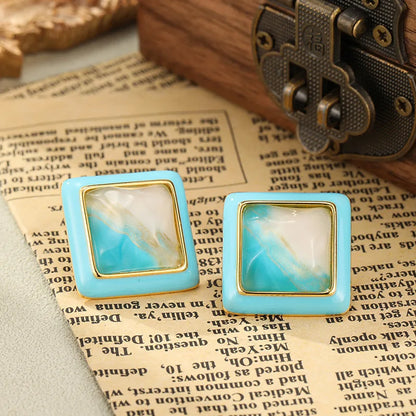 SUYU  Vintage Earrings Geometric Square Resin Drop Enamel Earrings Large And Exaggerated Women's Earrings For Daily Parties