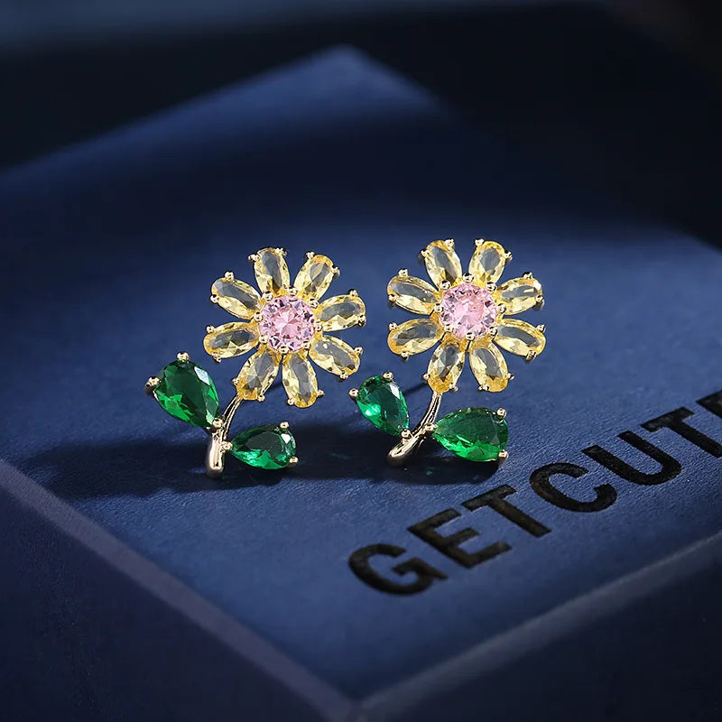 SUYU Zircon Inlaid Earrings Small Daisy Flower Earrings Fresh And Elegant Simple And Versatile Small Flower Earrings