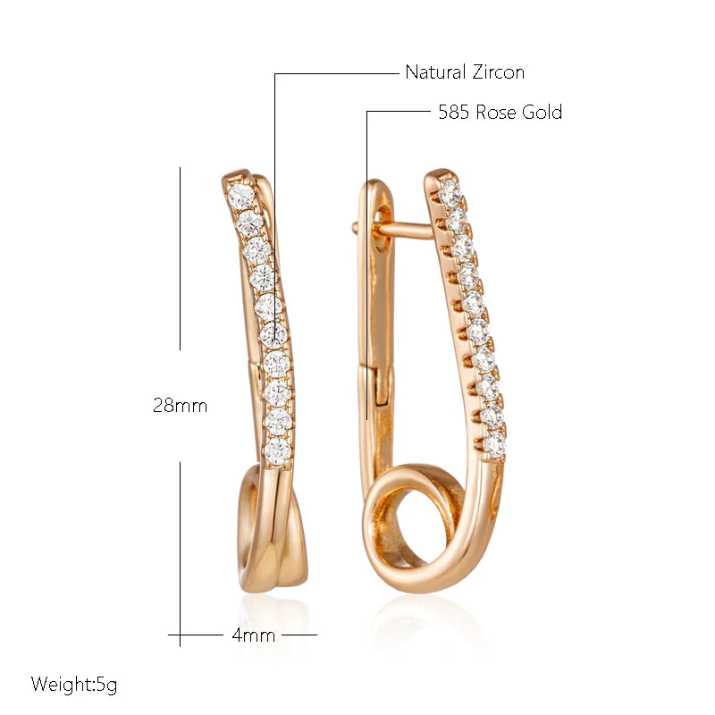 Wbmqda Sparkling Personality Pin Shape Zircon Dangle Earrings For Women 585 Rose Gold Color Simple Fashion Jewelry Accessories