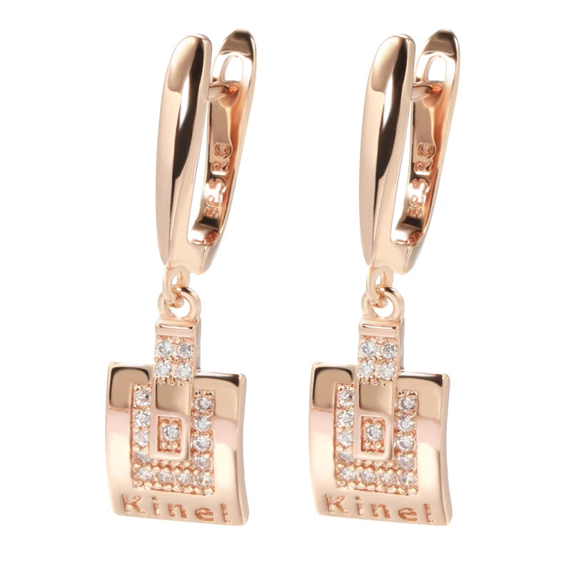 Hot Kinel Glossy Dangle Earrings 585 Rose Gold Simple Square Natural Zircon Earrings For Women High Quality Daily Fine Jewelry