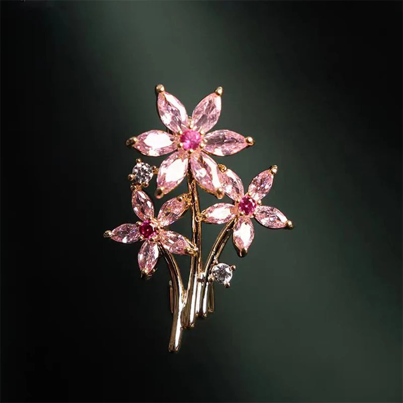 SUYU Light Luxury Small And Exquisite Cherry Blossom Pink Small Flower Brooch Women's Dress Brooch Fashionable Pin