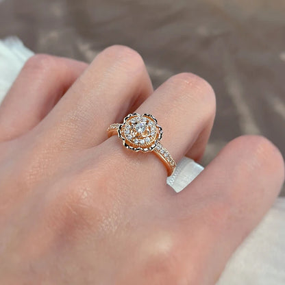 Wbmqda Luxury Metal Flower Finger Ring For Women 585 Rose Gold Color With White Natrual Zircon Ethnic Bride Wedding Jewelry Gift