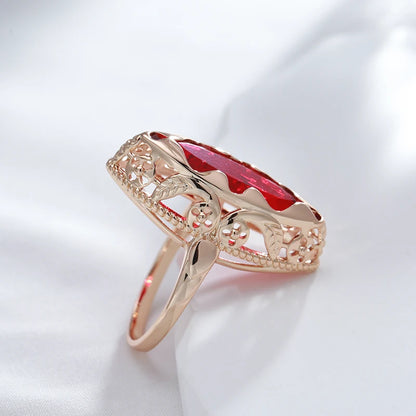 Kinel New Trend 585 Rose Gold Rings for Women Horse Eye Natural Zircon Unique Ethnic Bride Wedding Ring Daily Fine Jewelry