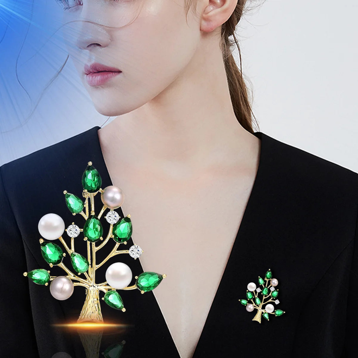 SUYU Classic Auspicious Luck Wealth Tree Brooch Light Luxury Temperament Suit Brooch Freshwater Imitation Pearl