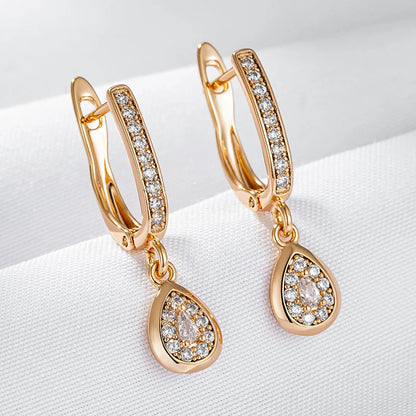 Wbmqda Luxury Natural Zircon Long Drop Earrings For Women 585 Rose Gold Color Fashion Wedding Party Fine Jewelry Accessories