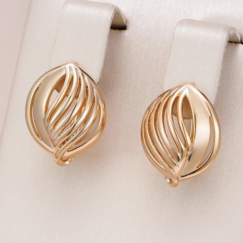 Wbmqda New 585 Rose Gold Color Oval Hollow Drop Earrrings For Women Simple Fashion Daily High Quality Jewelry Free Shipping