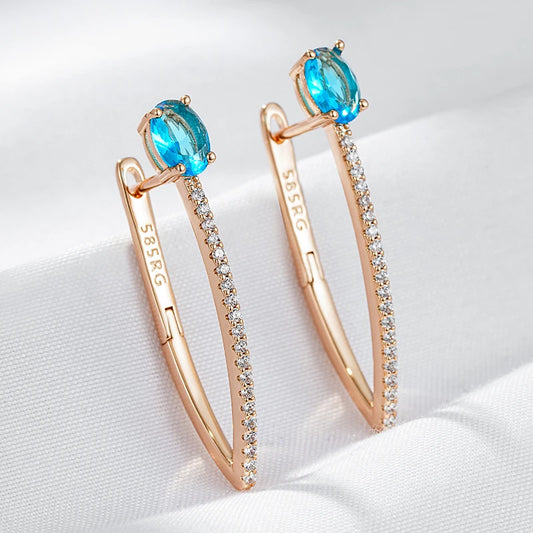 Wbmqda Luxury Fashion V Shape Blue Natural Zircon Drop Earrings For Women 585 Rose Gold Color 2023 Trendy Daily Matching Jewelry