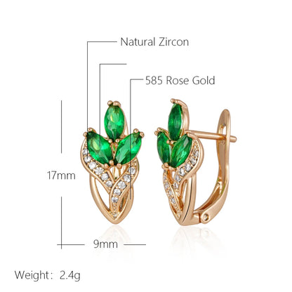 Wbmqda Fashion Green Crystal Flower Drop Earrings For Women 585 Rose Gold Color Natural Zircon Setting Wedding Party Jewelry