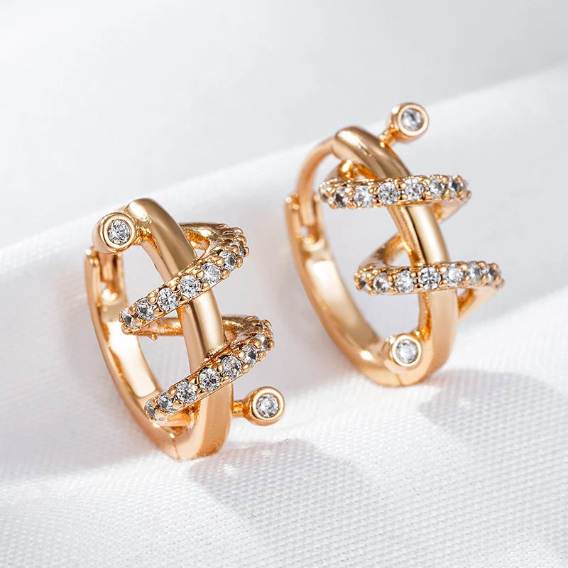 Wbmqda New Fashion Design Snake Wrap Hoop Earrings For Women 585 Rose Gold Color Sparkling Natural Zircon Trendy Jewelry Gift