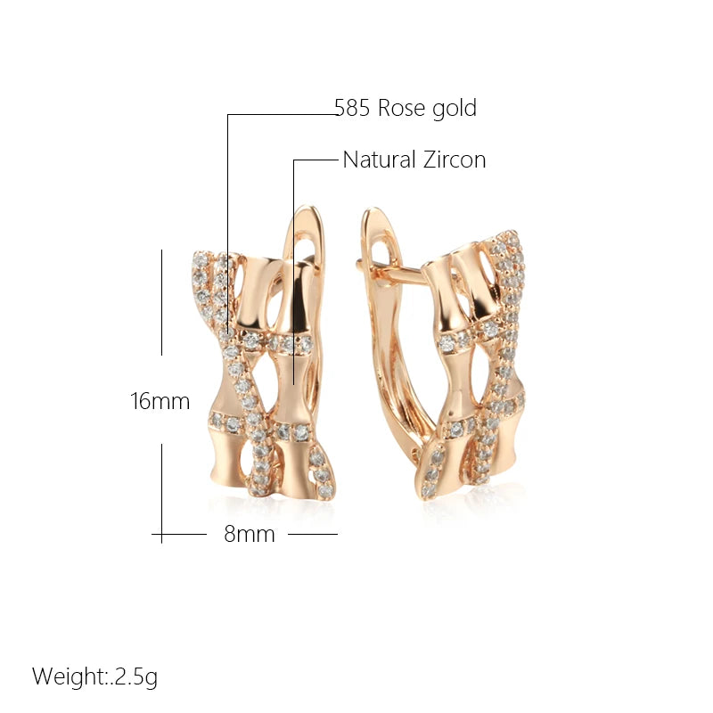 Wbmqda Irregular Geometric Design 585 Rose Gold Color Natural Zircon Drop Earrings For Women Daily Matching Fashion Jewelry