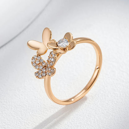 Wbmqda Unique Butterfly Rings For Women 585 Rose Gold Color With White Natural Zircon Fashion Korean Jewelry 2023 Trending