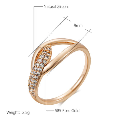 Wbmqda Sparkling Geometric White Natural Zircon Ring For Women 585 Rose Gold Color High Quality Daily Fine Jewelry Accessories