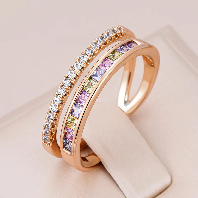 Kinel New Natural Zircon Ring for Women 585 Rose Gold Stackable Band Rings Fashion High Quality Daily Jewelry Party Accessories