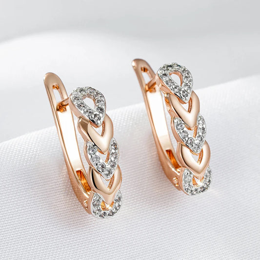 Wbmqda New Fashion Heart Tandem Shape English Earrings For Women 585 Rose Gold Silver Color Mix Bride Wedding Party Fine Jewelry