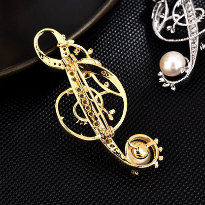 SUYU Copper Micro-Set Cubic Zirconia Note Brooch Suit Accessories Lapel Pin