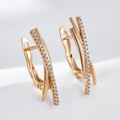 Wbmqda 585 Rose Gold Color Modren Fashion Geometric Drop Earrings For Women Simple Zircon Accessories Daily Matching OL Jewelry